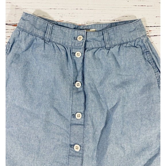 Madewell Skirt Womens Sz 2 Pockets Button Front Chambray Blue Denim Linen Blend - Picture 4 of 10